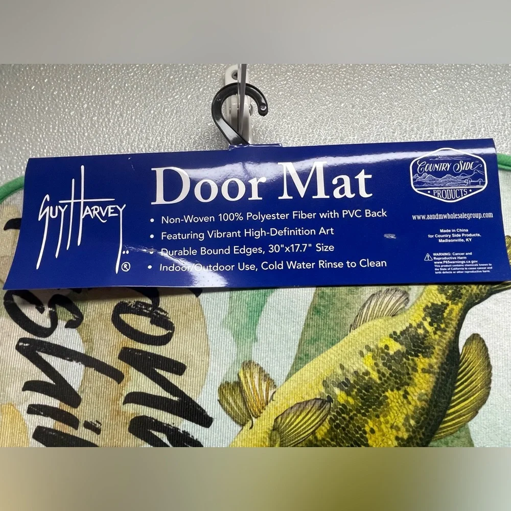 Guy Harvey Largemouth Bass Door Mat, 17.7”x30” Fishing Rug, Indoor/Outdoor